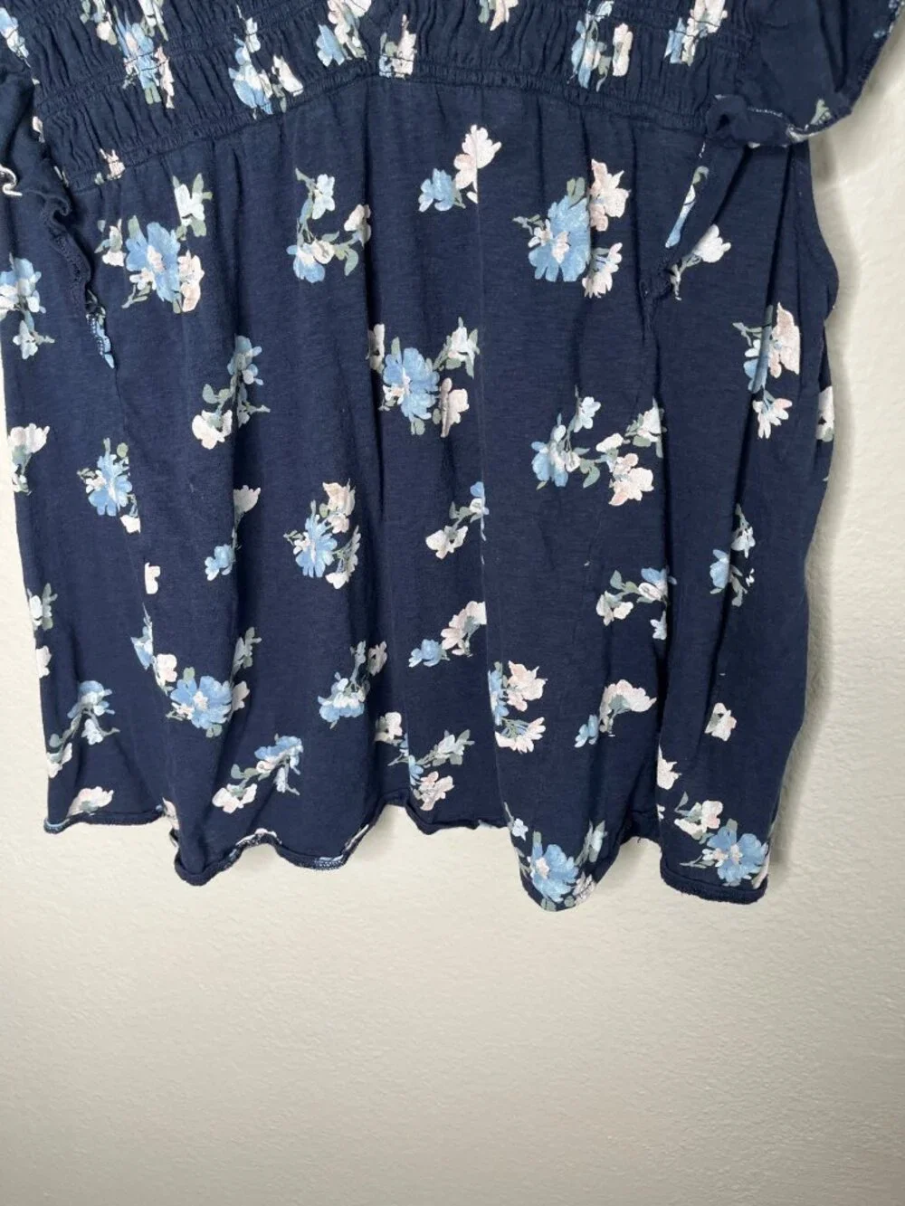 Lucky Brand Womens Navy Blue Floral Flutter Sleeve Top XL